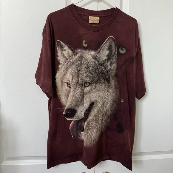 The Mountain T Shirt Wolf Mens L Red Short Sleeve Y2K Vintage 2004 Tie Dye - Picture 1 of 7